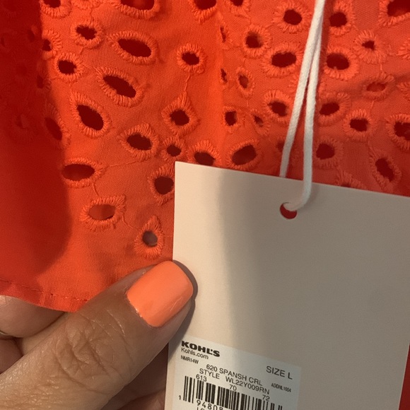 NWT LC Lauren Conrad Spanish Coral w eyelet & embroidered accent dress size L - Picture 4 of 6